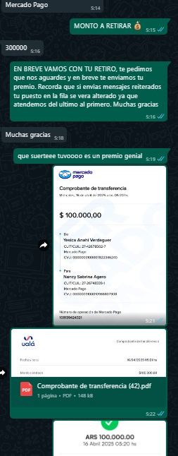 Comprobante de pago de $ 300.000,00