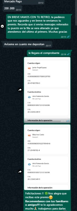 Comprobante de pago de $ 200.000,00