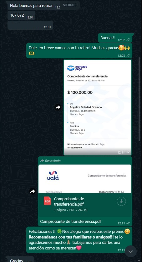 Comprobante de pago de $ 167.000,00