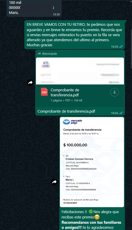 Comprobante de pago de ARS 180.000,00